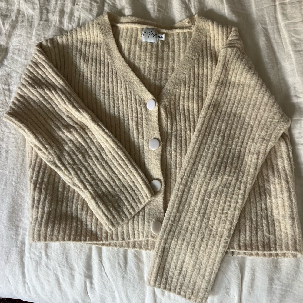 Verge Girl Ribbed Cream Cardigan